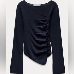 Zara ruched knit top, navy blue